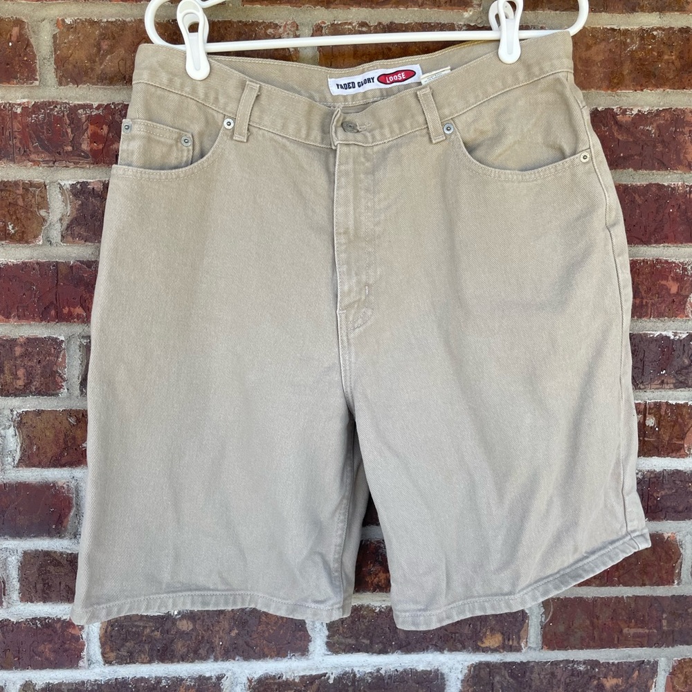 Men’s Vintage Faded Glory Tan Jean Shorts Size 34 Loose Fit